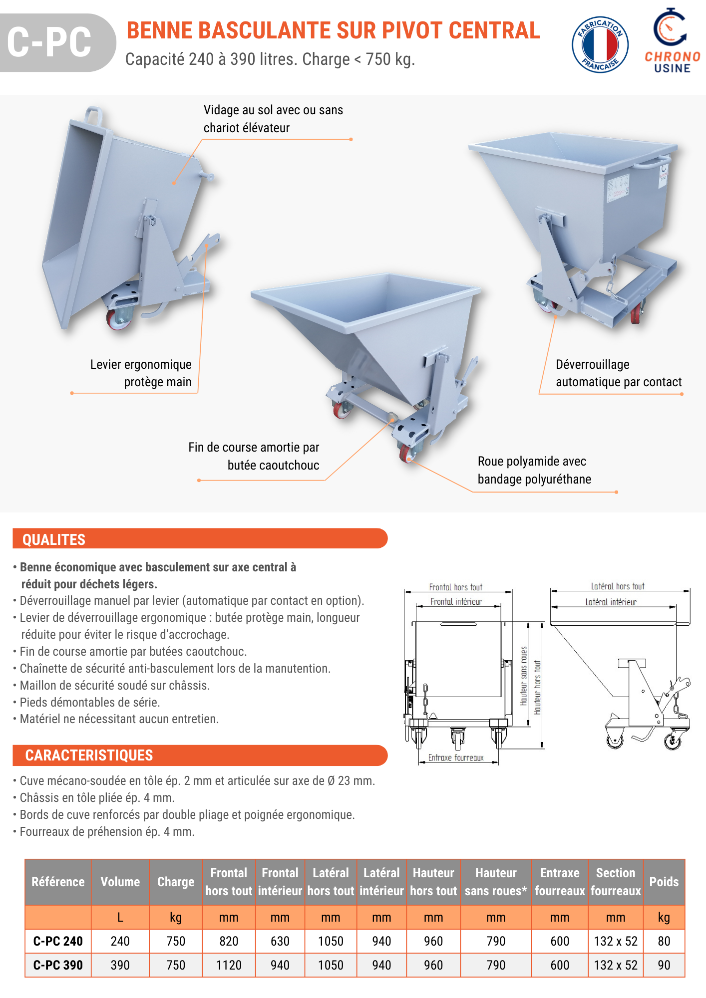 Fiche technique benne basculante sur pivot central- C-PC