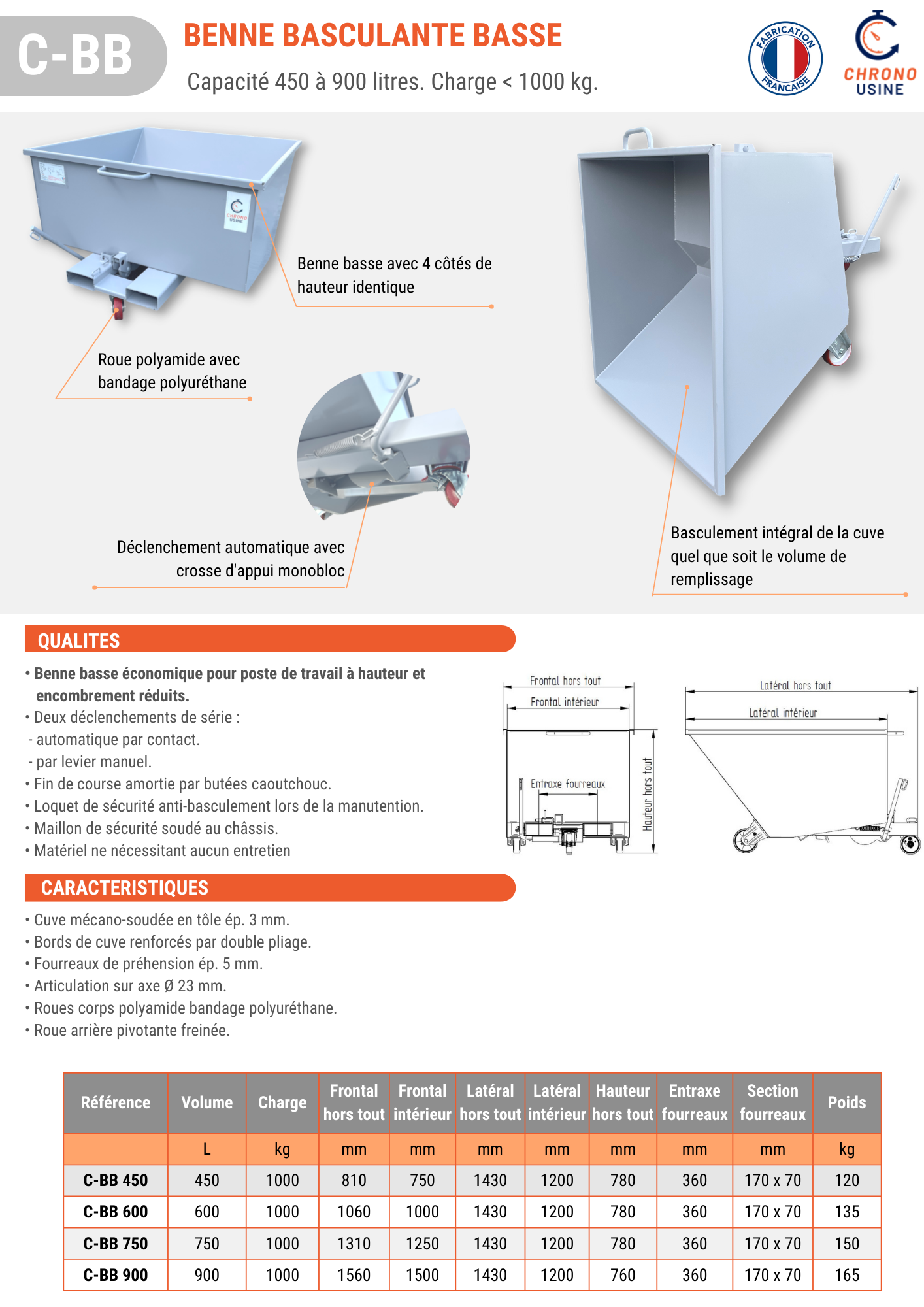 Fiche technique benne basculante basse - C-BB