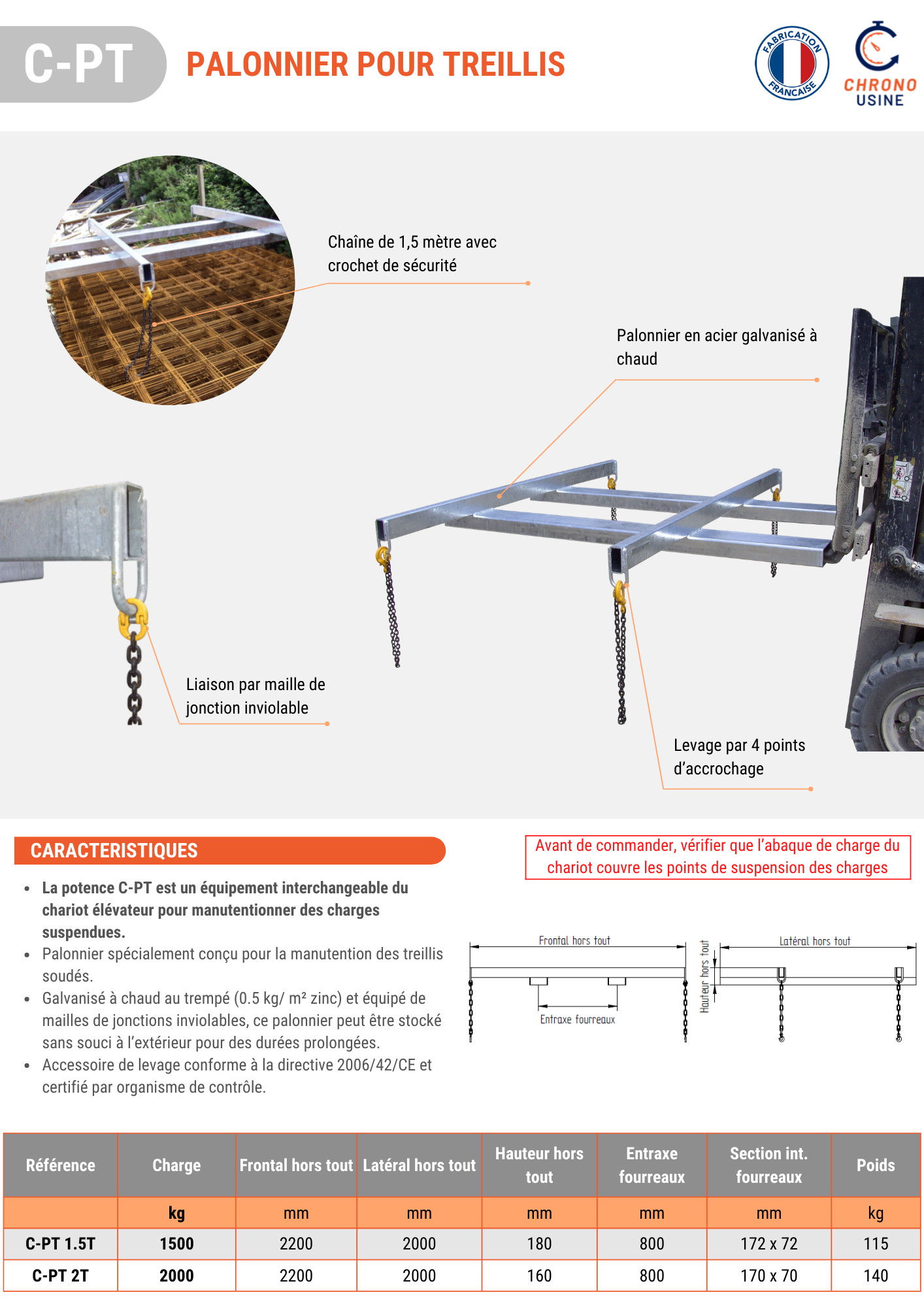 Fiche technique palonnier pour treillis - C-PT